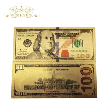 10 szt Ocynk Wyprzedaż, Kolor Złoty Banknot USA, Nowe 100 Dolarowe Banknoty, Kopie Banknotów w Pozłacanej Kolekcji Prezentów biznesowych