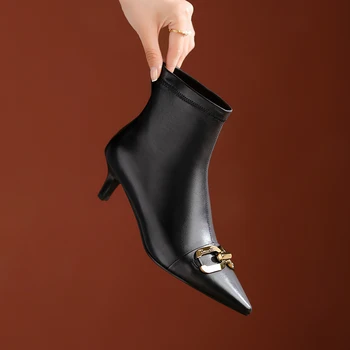 2022 jesienno-zimowe damskie botki ze skóry naturalnej, duże rozmiary 22-26,5 cm, nowoczesne buty z owczej skóry zapinana na zamek z tyłu, buty damskie