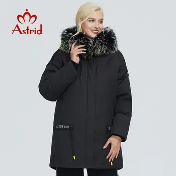 2022 kurtka zimowa Astrid, damska parku, grube ciepłe czarne bawełny codzienne płaszcz, odzież z dużym kołnierzem z naturalnego futra, projekt ZR-3030