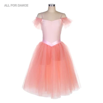 20517 Różowa Romantyczna Długa Baletowa tutu z otwartymi ramionami i Taśmą, Baletu Garnitur Dla Kobiet i Dziewczynek, Sukienka Do Tańca na Scenie