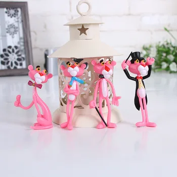 4 szt. Słodka Różowa Pantera Figurka Mini PVC Kreskówki Zwierzęta Anime Figurka Lalka Prezenty dla Dzieci Zabawki Dla Dzieci