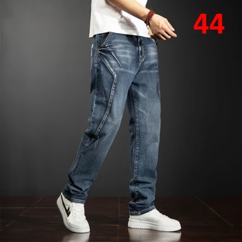 42 44 Rozmiar Plus Jeansy Męskie Niebieskie Spodnie Jeansowe Baggy ДжинсыКарго Spodnie Meble Odzież Temat Elastyczne Spodnie Męskie Spodnie Duży Rozmiar