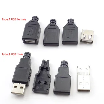 5/10 szt. 4 Pin Rodzaj Żeński, Męski USB 2.0 Adapter Złącze Lutowania Gniazdo Z Czarną Osłoną z Tworzywa sztucznego DIY Złącze Wtyk E14