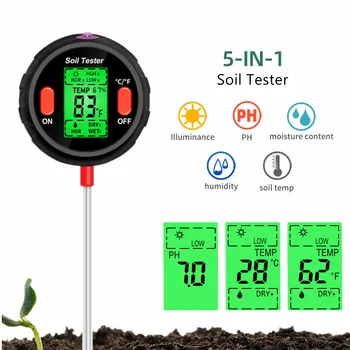 5 w 1 Miernik ph Gleby Tester Gleby Wilgotność Czujnik Wilgotności Temperatura Miernik Intensywności Kolorów Detektor dla Roślin Kwiaty Ogród