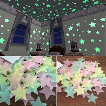 50 szt. 3D Gwiazdy Świecą W Ciemności Naklejki Na Ścianę Świecące Fluorescencyjne Naklejki Na Ścianę Dla Dzieci Pokój Dziecięcy Sypialnia Sufit Wystrój Domu