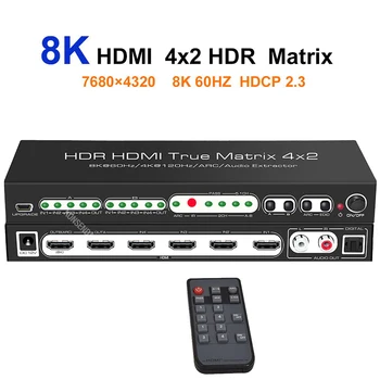 8 Do 60 Hz HDMI Rundzie Matrycowy przełącznik 4x2 4 Do 120 Hz HDMI Przełącznik Rozdzielacza 4 W 2 Wyjścia Matrix HDMI 2,1 ARC Audio Extractor HDR HDCP 2,3