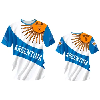 Argentyna Koszulka Męska 3D Flaga Narodowa, Godło Print Krótki Rękaw Meble koszulka Piłkarska Koszulka Argentyna Odzież Dla Kibiców