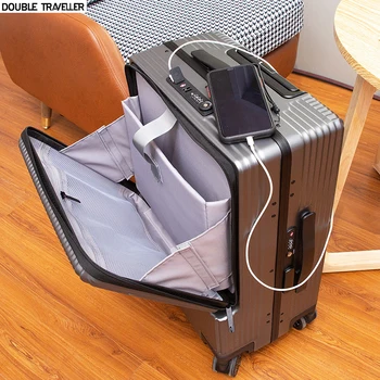 Bagaż na wózku z aluminiową ramą, Walizki do podróży służbowych na kółkach, walizka z torbą na laptopa, Bagaż na kółkach, Z mikro USB