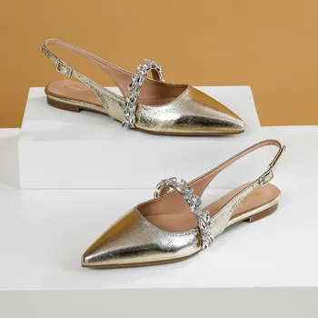 BaoYaFang Kolory: złoty, srebrny, damskie ślubne buty na płaskiej podeszwie, duże rozmiary, buty damskie, obuwie damskie z kryształowej klamrą, buty Ślubne dla imprez