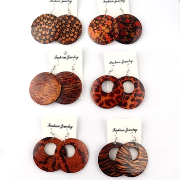 Bezpłatna wysyłka!Najnowsze Okrągłe Drewniane Kolczyki z afrykańskim wzorem mogą mieszać kolory