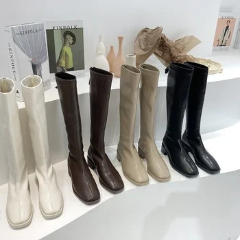 Comemore/buty damskie w stylu koreańskim 2022 2023, Nowe jesienno-zimowe potyczki buty na średnim obcasie damskie skórzane botki damskie