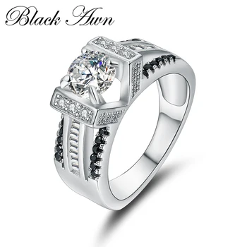 [CZARNY jest arista] Naturalna 100% 925 Srebro Biżuteria Pierścionki dla Kobiet Czarny i Biały Kamień Bague C300