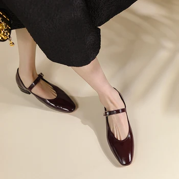 Damskie buty Mary Jane na niskim obcasie 2,5 cm, eleganckie buty damskie w stylu retro z długim rękawem i Okrągłym czubkiem, wiosenne buty ze Skóry naturalnej