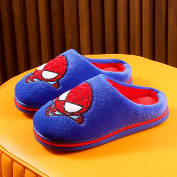 Disney Spiderman Domowe Kapcie pluszowe Markowe Plac ciepłe buty plaform Slip on dla Chłopców Buty dla Dzieci Na płaskiej podeszwie