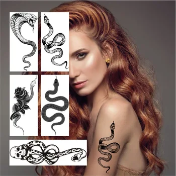 Duży Rozmiar Węża Tatuaż 2022 Nowy Czarny Wąż Tymczasowe Tatuaże Naklejki dla Kobiet, Mężczyzn Ciało Talia Wodoodporna Fałszywy Tatuaż Ciemne Wino