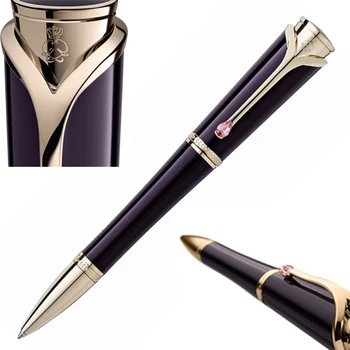 Długopis Princesse Grace Kelly MB Ciemno-Fioletowy Kolor, Uchwyty-urządzenia wirujące Wielkiej Aktorki z Diamentowym Kamieniem w Kształcie