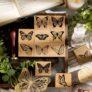 Dżungla Motyl Serii Ozdoby Drewniane Stemple Scrapbooking Papiernicze DIY Rzemiosła Vintage Standardowy Wydruk
