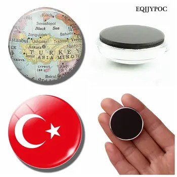 Flaga Turcji 30 MM, Magnes Na Lodówkę Mapa Turcji Ankara Morze Egejskie Szklaną Kopułą Magnetyczne Naklejki Na Lodówkę Uchwyt Do Notatek, Wystrój Domu