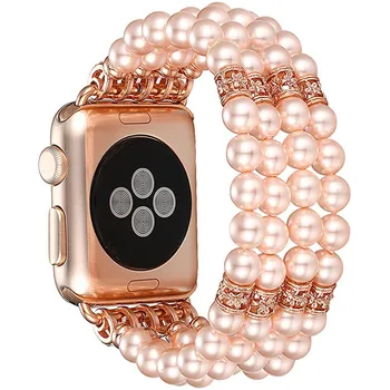 Fran-11bd Kobieta Biżuteria Pasek ze stali Nierdzewnej Dla Apple Watch Band 7 4 3 Perłowa Bransoletka z Diamentami Dla mc Bands SE 6 5 38-44 mm