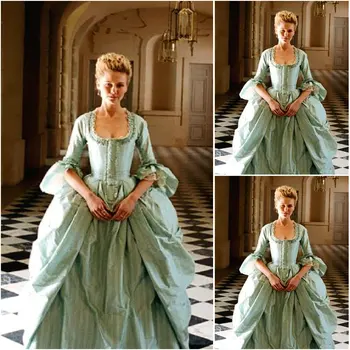 francuskie królewskie stroje 18 wieku W stylu rokoko, SUKIENKA Marii Antoniny, suknia królowej georgiańskim, Szlachetna zielona suknia księżniczki, odzież dla Halloween