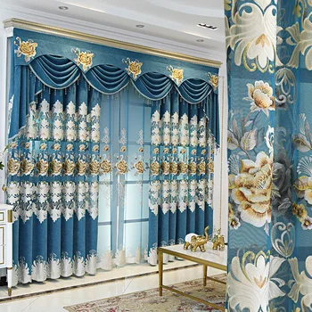 FYFUYOUFY Europejskie luksusowe haftowane zasłony z wysokiej odcieniem do Salonu klasyczne, wysokiej jakości zasłony do Okien Sypialni