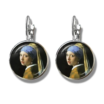 Gorący Modne Kolczyki Vermeera Obraz Olejny Dziewczyna Nosi Perłowe Kolczyki Szklane Кабошоны Biżuteria dla Kobiet Prezent