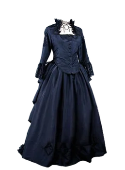 Gotycka Czarna Sukienka Historycznego Okresu Renesansu, Wiktoriański strój 1870/90-tych, Suknia Wieczorowa, Suknia