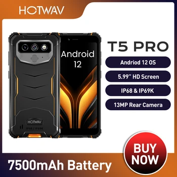 Hotwav T5 Pro 4G Wytrzymały smartfon z systemem Android 12 6,0-calowy Ekran, 4 GB 32 GB 7500 mah Masywna bateria 13 Mp Aparat Główny telefon komórkowy