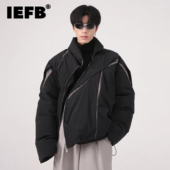 IEFB odzież Męska Zimowa Nowa Koreańska Moda Wolna Osobowość Karbowany Kolorowy Bawełniana kurtka Męska Kontrastujące Męskie Topy 9A6096