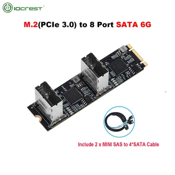 IOCREST M. 2 PCIe3.0 do 8 portów SATA 6G Mnożnik Sterownik karty B/M klucz NGFF Każdy port wchodzi 6 Gb/s 2 mini-SAS
