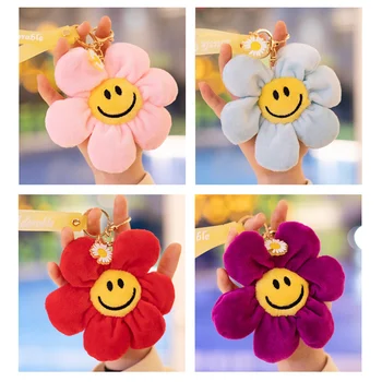 Kawaii Słonecznik Brelok Pluszowy Zabawka Ładny Plecak Wisiorek Fabryka Forma Brelok Uśmiechający się Kolorowy Kwiat Prezent dla Koleżanki