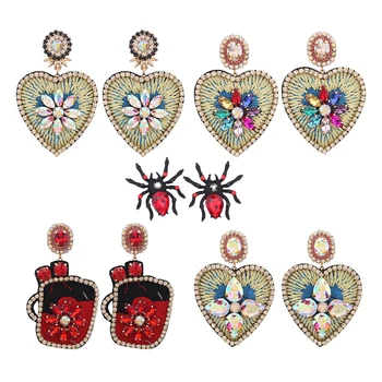 Kolczyki W Stylu Barokowym, Z Wielkim Sercem, Kolczyki-Wisiorki Dla Kobiet, Duże Wiszące Kolczyki Damskie Biżuteria Z Kryształkami, Luksusowe Moda Biżuteria Hurtowych