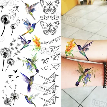 Koliber Małe Tymczasowe Tatuaże Dla Kobiet, Dziewczyn Realistyczny Mniszek Motyl Fałszywy Tatuaż Naklejka Minimalistyczny Przedramieniu Tatuaż
