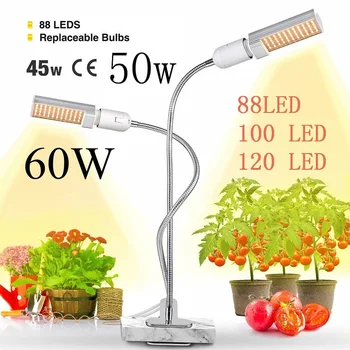 Lampy LED do Uprawy Roślin Sunlike Pełną Gamę 45 W, 50 W, 60 W E27 z Podwójną Głowicą Elastyczny Gęsiej Szyi do Szklarni kwiat Fito lampa UE/USA