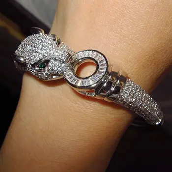 Leopard głowa bransoletka AAA + Cyrkonia Kamień wyściełane Zwierzę Pantera bransoletka dla Kobiet projektowe miedzi biżuteria