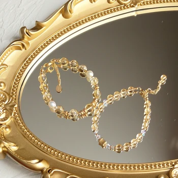 Lii Ji Cytryn 14, Złoto Wypełnione Bransoletka Kamień Naturalny 6 mm/8 mm Prawdziwe Perły Austria Kryształ Biżuteria Handmade Na Prezent