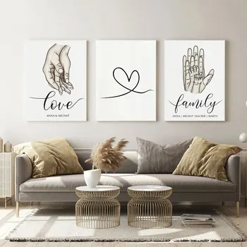 Miłość, Rodzina Ręce Personalizacja Nazwa Plakaty Ścienne Płótno Malarstwo Sztuka Drukowanie Zdjęć Minimalistyczne Salon Dekoracji Domu