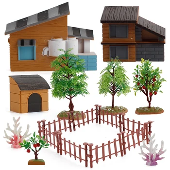 Modelowanie Miniaturowa Gospodarstwo Pastwisko Figurka Dzikie Rośliny Owocowe Drzewo Figurki Szkółka Dom Modele Diy Zabawki dla Dzieci Dzieci