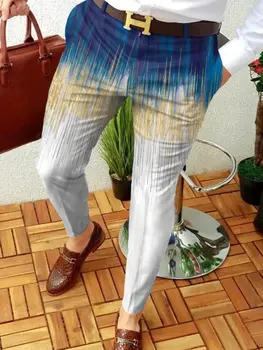 Męskie Nowe Koreańskie Uliczne Spodnie-kredka Do Biegania, zaawansowana Technologicznie Odzież, Męskie Biznesu Dorywczo Spodnie, Vintage Proste Długie Spodnie Z Nadrukiem Aurory W Paski