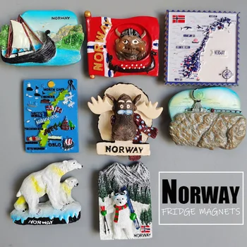 Norwegia Magnetyczna Naklejka Na Lodówkę Scandinavian Ładna Konstrukcja Kreskówki Zwierzę, Biały Niedźwiedź, Łoś Magnesy Na Lodówkę Nordkapp Drogowy Pamiątka Wystrój