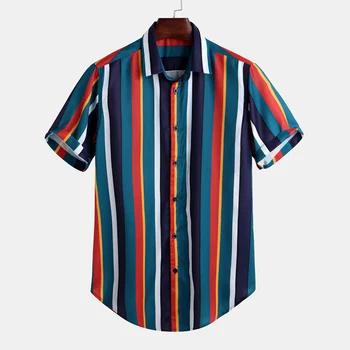 Nowa dostawa, Męskie, Letnie Koszule, Oddychające Plażowe Koszule w Paski z Krótkim Rękawem, Temat Guziki, Casual Shirt Dla Odpoczynku, Kolorowa Hawajska Koszula