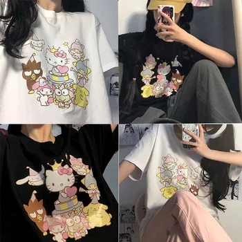 Nowa japońska Koszulka Kawaii Kuromi My Melody Cinnamoroll z Postaciami Z Kreskówek, Nowa Uniwersalna Koszulka z Krótkim Rękawem i Nadrukiem, koreański Student Bezpłatny Prezent