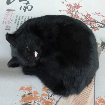 nowa symulacja śpiącego kota realistyczna praca ręczna czarna model koty prezent około 25x20x11 cm