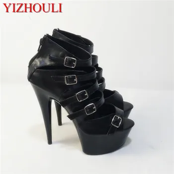 Nowe, modne, wysokiej jakości buty damskie ze sztucznej skóry na zamówienie na szpilce 15 cm, modelowe klapki na benefis