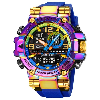 Nowe męskie przetwornik cyfrowo-analogowy zegarek STRYVE z podwójnym Mechanizmem, Kalendarz, Świecące Wodoodporny Zegarek Mody sportów Zegarek Męski 8025