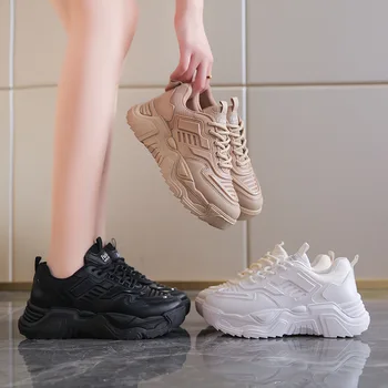 Nowe Sportowe Buty na Platformie dla Kobiet, Wiosenne Białe Codzienne Masywne buty do Biegania Damskie Skórzane Trampki na Platformie, Zapatos De Mujer