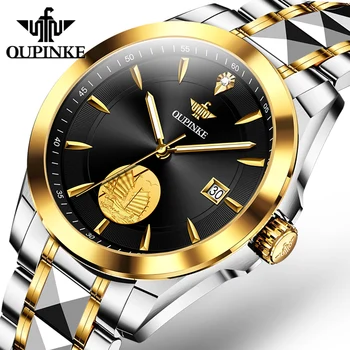 OUPINKE Oryginalne Złote Zegarki dla Mężczyzn Mechaniczne zegarki Zegarek Luksusowe Diamentowe Wiodącą Marką Szafirowe Szkło Lustrzane Zegarki Męskie