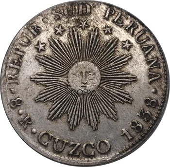 Peru 1838 Moneta Południowe Peru, Cusco MS 8 Reali Słońce Osoba Wulkan Argentyńskie Metal Мельхиоровое Srebrny Pamiątek Kopia Kopia Monety