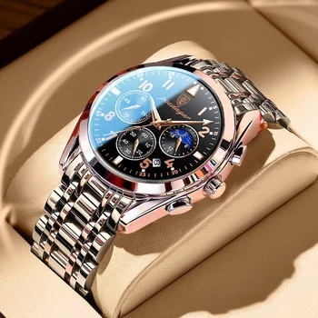 POEDAGAR Męskie Zegarek Ze Stali Nierdzewnej Chronograph Czasu 2022 Modne Nowe Zegarek Z Różowego Złota Wodoodporny Zegarek Kwarcowy Świetliste