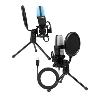 Pojemnościowy Mikrofon redukcja Szumów RGB Oświetlenie Regulowany Mikrofon Komputerowy do Nagrywania Śpiewu Gier Muzycznej Studio